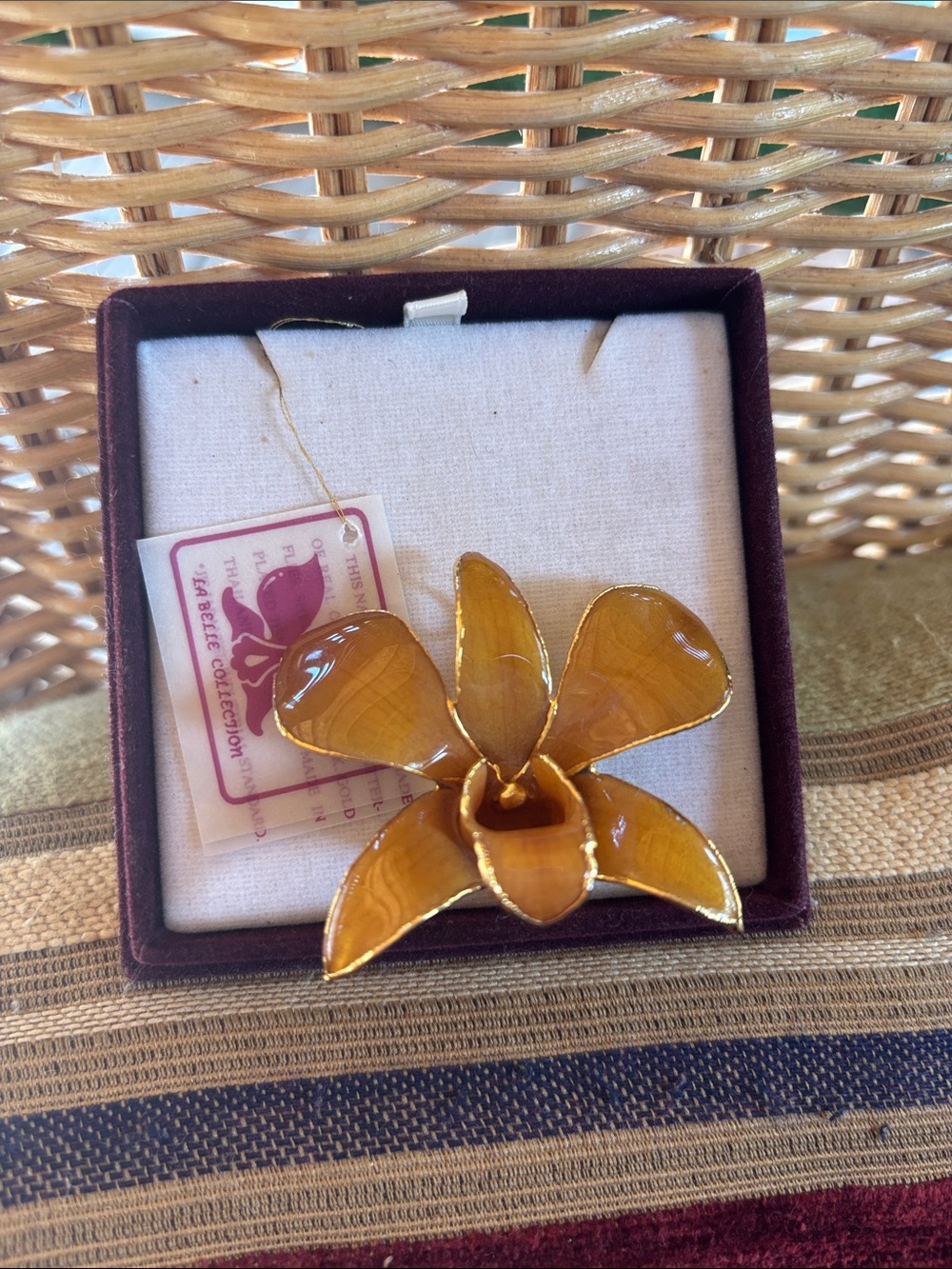 La Belle Collection orchid pin genuine flower dipped in 24k gold plating Brooch